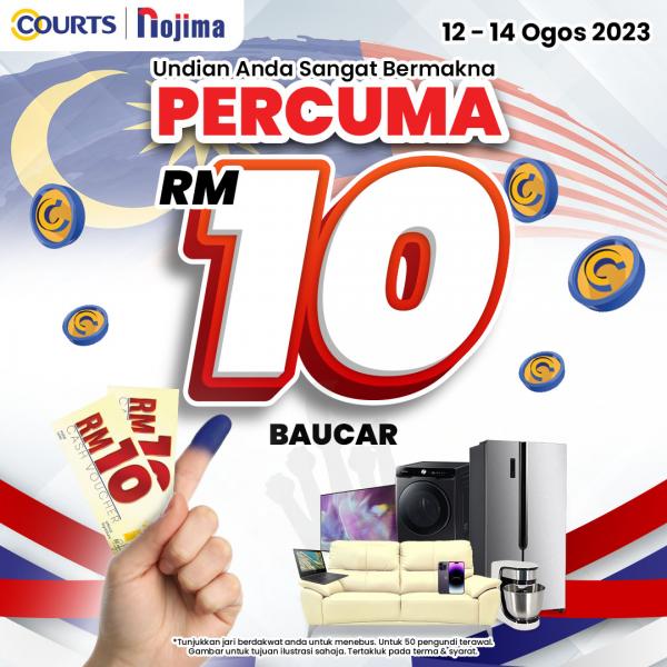 COURTS State Election (PRN 2023) FREE RM10 Voucher Promotion (12 Aug 2023 - 14 Aug 2023) COURTS State Election (PRN 2023) FREE RM10 Voucher Promotion (12 Aug 2023 - 14 Aug 2023)