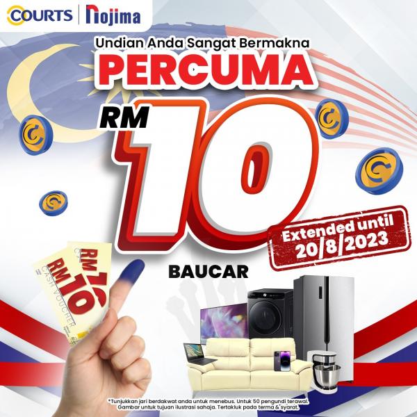 COURTS State Election (PRN 2023) FREE RM10 Voucher Promotion (valid until 20 Aug 2023) COURTS State Election (PRN 2023) FREE RM10 Voucher Promotion (valid until 20 Aug 2023)