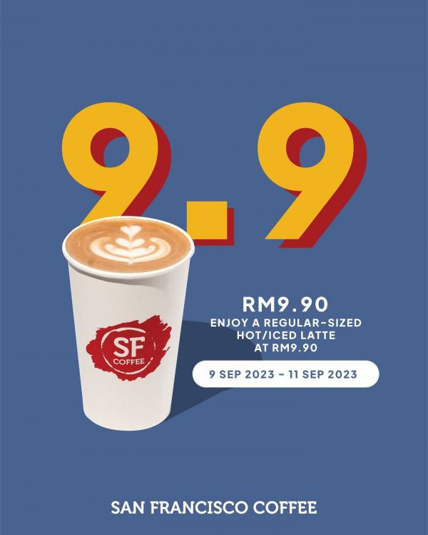 San Francisco Coffee 9.9 Sale: RM9.90 Regular-Sized Hot/Iced Latte! (9 Sep 2023 - 11 Sep 2023)