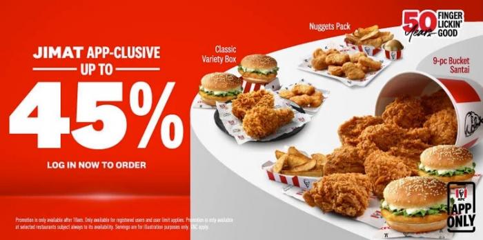 KFC Promotion: Jimat App-Clusive Up To 45% OFF KFC Promotion: Jimat App-Clusive Up To 45% OFF