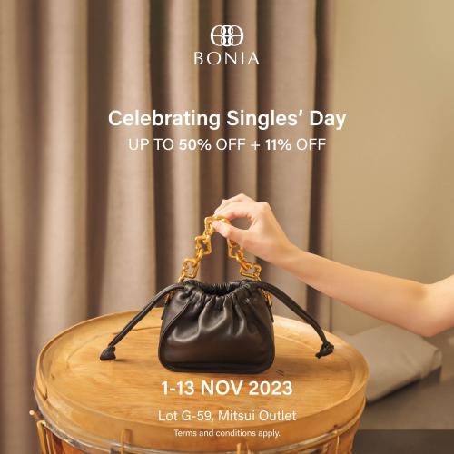 Bonia 11.11 Singles Day Sale at Mitsui Outlet Park (1 Nov 2023 - 13 Nov 2023) Bonia 11.11 Singles Day Sale at Mitsui Outlet Park (1 Nov 2023 - 13 Nov 2023)