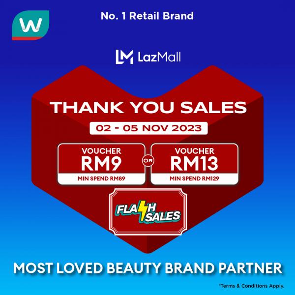 Watsons Lazada Thank You Sale from 2 Nov 2023 until 5 Nov 2023