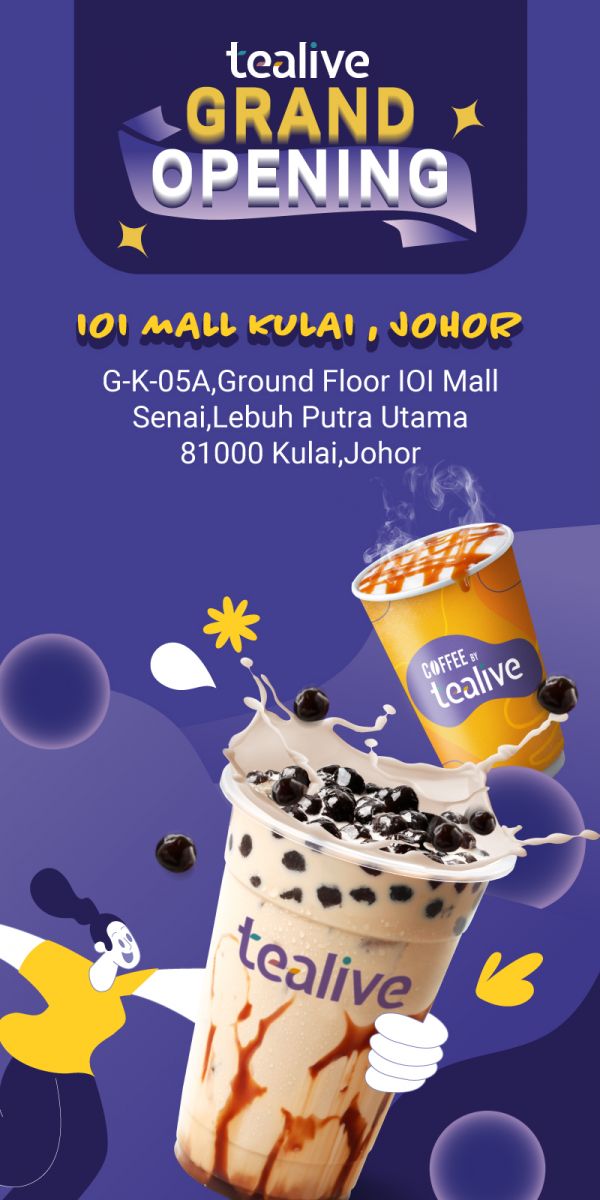 Tealive IOI Mall Kulai Grand Opening: Buy 1 Get 1 Free on Selected Drinks! Tealive IOI Mall Kulai Grand Opening: Buy 1 Get 1 Free on Selected Drinks!