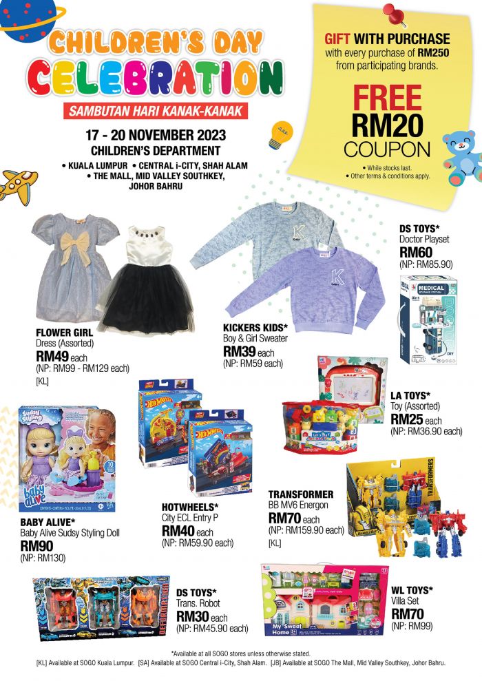 SOGO Children's Day Sale from 17 Nov 2023 until 20 Nov 2023 SOGO Children's Day Sale from 17 Nov 2023 until 20 Nov 2023