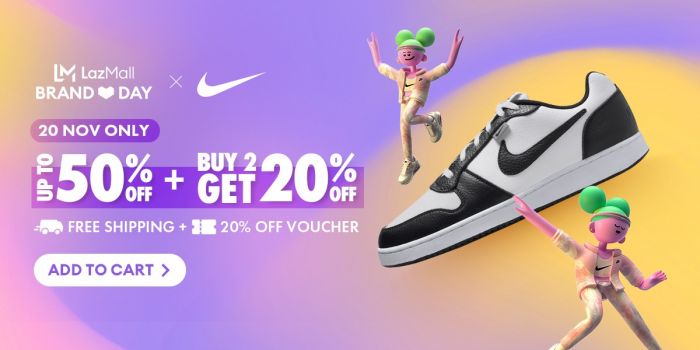 Nike Lazada Brand Day Sale: Gear Up with Up to 50% OFF and Unleash Your Inner Athlete on 20 Nov 2023 Nike Lazada Brand Day Sale: Gear Up with Up to 50% OFF and Unleash Your Inner Athlete on 20 Nov 2023