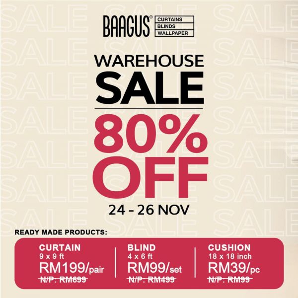 Baagus Curtains Warehouse Sale from 24 Nov 2023 until 26 Nov 2023 Baagus Curtains Warehouse Sale from 24 Nov 2023 until 26 Nov 2023