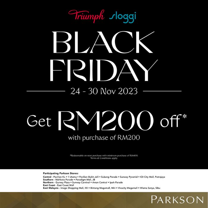 Parkson Triumph & Sloggi Black Friday Sale 24-30 Nov 2023 Parkson Triumph & Sloggi Black Friday Sale 24-30 Nov 2023