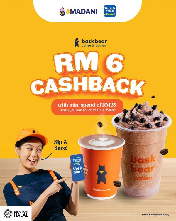 Bask Bear Coffee RM6 Cashback Promotion with RM100 eMadini on TNG eWallet Bask Bear Coffee RM6 Cashback Promotion with RM100 eMadini on TNG eWallet