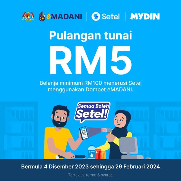 MYDIN eMadani Promotion Get RM5 Cashback with Setel (4 Dec 2023 - 29 Feb 2024) MYDIN eMadani Promotion Get RM5 Cashback with Setel (4 Dec 2023 - 29 Feb 2024)