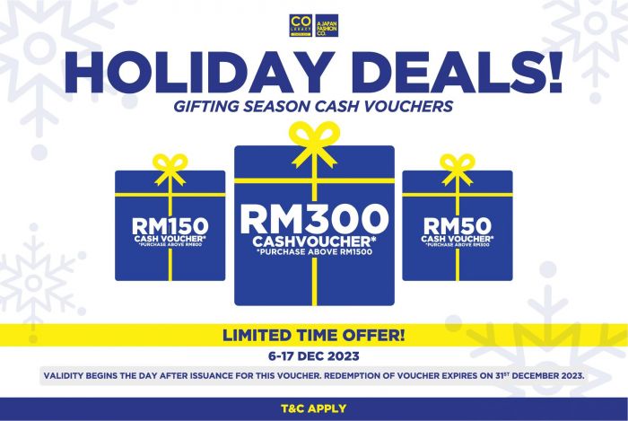 Colegacy Concept Store Holiday Deals FREE Up To RM300 Cash Vouchers (6 Dec 2023 - 17 Dec 2023) Colegacy Concept Store Holiday Deals FREE Up To RM300 Cash Vouchers (6 Dec 2023 - 17 Dec 2023)