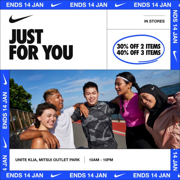 Nike Unite KLIA January Sale at Mitsui Outlet Park (5 Jan 2024 - 14 Jan 2024) Nike Unite KLIA January Sale at Mitsui Outlet Park (5 Jan 2024 - 14 Jan 2024)