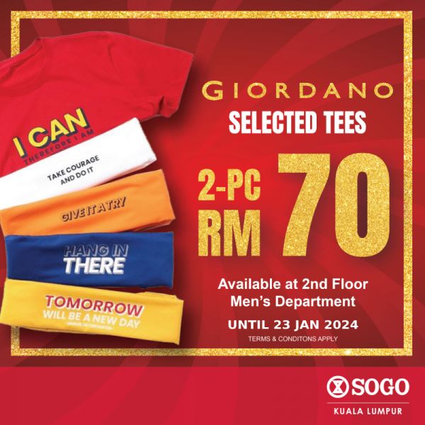 Giordano CNY Sale at SOGO KL (until 23 Jan 2024) Giordano CNY Sale at SOGO KL (until 23 Jan 2024)