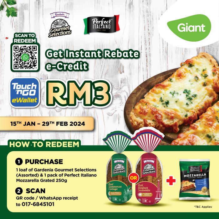 Giant Gardenia Gourmet Selections Promotion Get RM3 TNG eWallet Rebate (15 Jan 2024 - 29 Feb 2024) Giant Gardenia Gourmet Selections Promotion Get RM3 TNG eWallet Rebate (15 Jan 2024 - 29 Feb 2024)