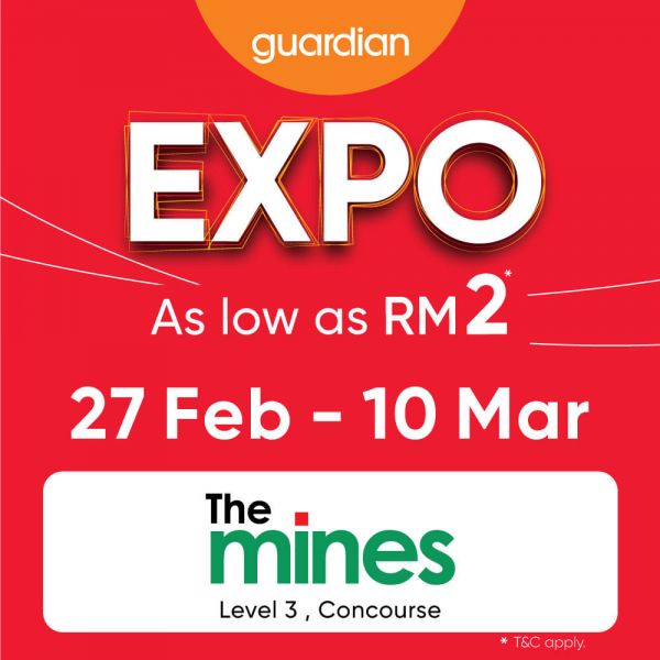 Guardian Expo Sale As Low As RM2 at The Mines (27 Feb - 10 Mar 2024) Guardian Expo Sale As Low As RM2 at The Mines (27 Feb - 10 Mar 2024)