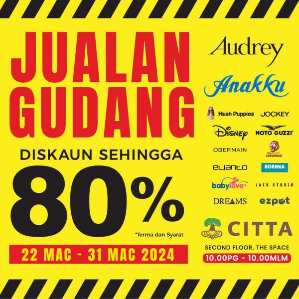 Audrey Warehouse Sale: Up To 80% OFF at CITTA Mall (22-31 Mar 2024) Audrey Warehouse Sale: Up To 80% OFF at CITTA Mall (22-31 Mar 2024)