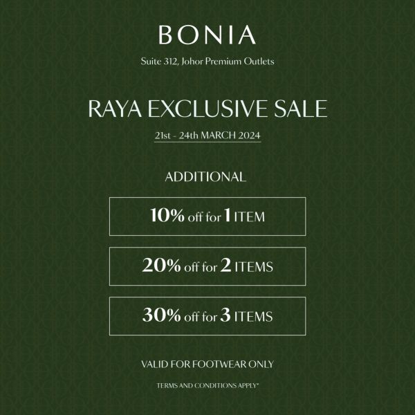 Bonia Raya Sale at Johor Premium Outlets (21-24 Mar 2024) Bonia Raya Sale at Johor Premium Outlets (21-24 Mar 2024)
