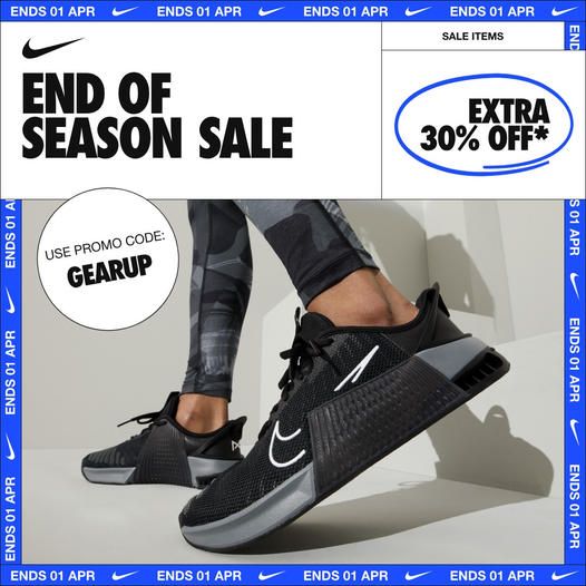 Nike End Of Season Sale Extra 30% OFF (27 Mar - 1 Apr 2024) Nike End Of Season Sale Extra 30% OFF (27 Mar - 1 Apr 2024)
