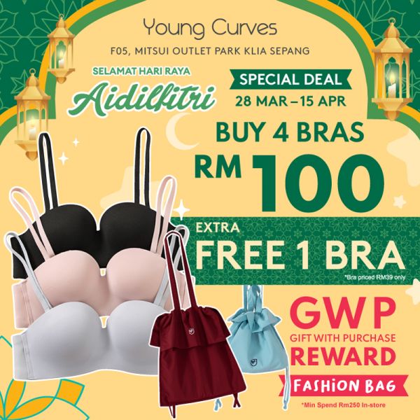 Young Hearts Hari Raya Sale Buy 4 Bras Get 1 FREE at Mitsui Outlet Park (28 Mar - 15 Apr 2024) Young Hearts Hari Raya Sale Buy 4 Bras Get 1 FREE at Mitsui Outlet Park (28 Mar - 15 Apr 2024)