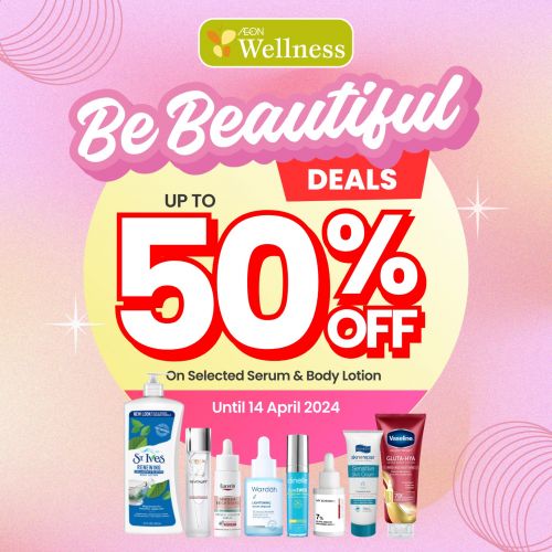 AEON Wellness Serum & Body Lotion Promotion Up To 50% OFF (until 14 Apr 2024) AEON Wellness Serum & Body Lotion Promotion Up To 50% OFF (until 14 Apr 2024)