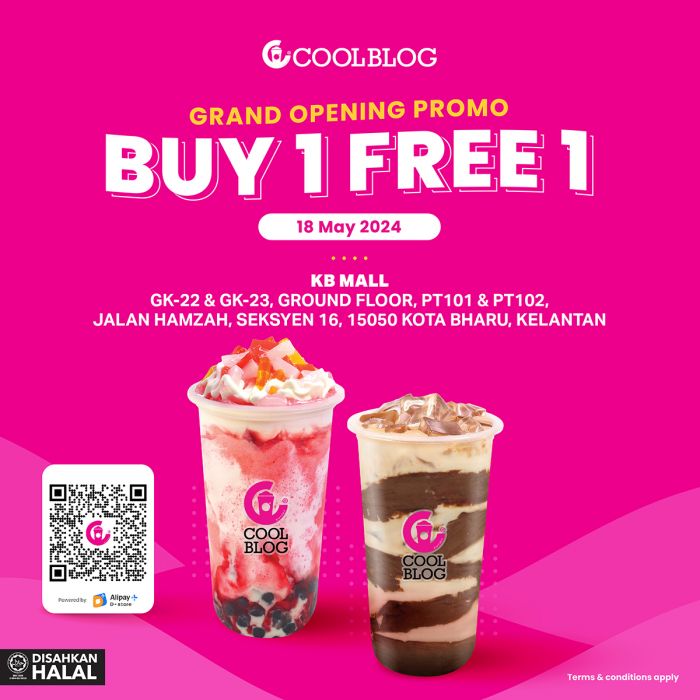 Coolblog Grand Opening at KB Mall: Buy 1 FREE 1 on 18 May 2024 Coolblog Grand Opening at KB Mall: Buy 1 FREE 1 on 18 May 2024