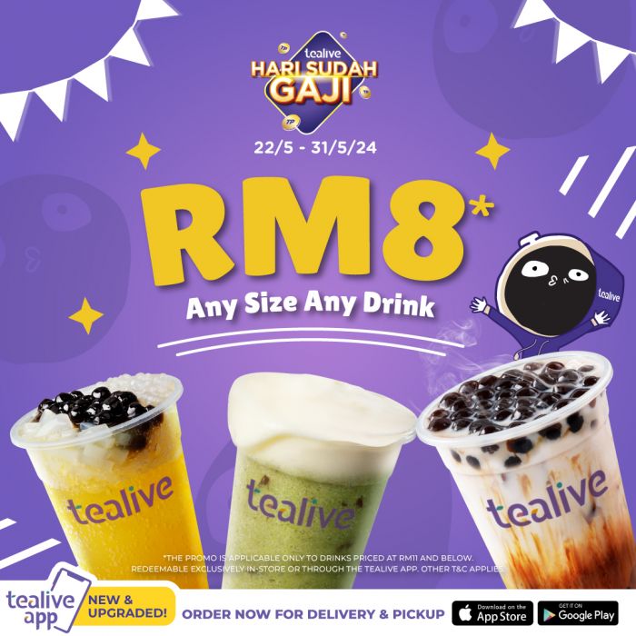 Tealive Payday Sale: Enjoy Any Drink for RM8 from 22-31 May 2024 Tealive Payday Sale: Enjoy Any Drink for RM8 from 22-31 May 2024