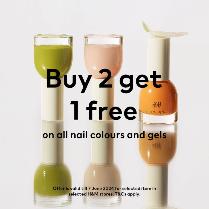 H&M Buy 2 Get 1 Free Nail Polish and Gels Promotion until 7 June 2024 H&M Buy 2 Get 1 Free Nail Polish and Gels Promotion until 7 June 2024