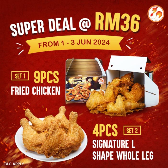 Lim Fried Chicken RM36 Super Deal: Enjoy 9pcs Fried Chicken or 4pcs Whole Leg from 1-3 June 2024 Lim Fried Chicken RM36 Super Deal: Enjoy 9pcs Fried Chicken or 4pcs Whole Leg from 1-3 June 2024