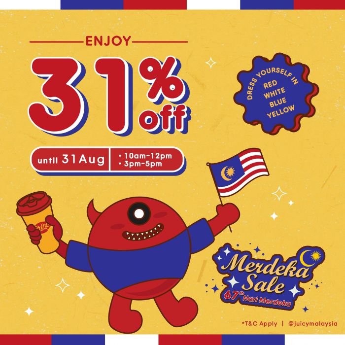 JUICY Merdeka Promotion: Enjoy 31% Off Until 31 August 2024 JUICY Merdeka Promotion: Enjoy 31% Off Until 31 August 2024