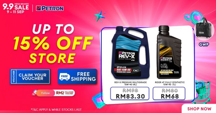 Petron Lazada 9.9 Sale: Up to 15% Off Engine Oils & Free Shipping (9-11 September 2024) Petron Lazada 9.9 Sale: Up to 15% Off Engine Oils & Free Shipping (9-11 September 2024)