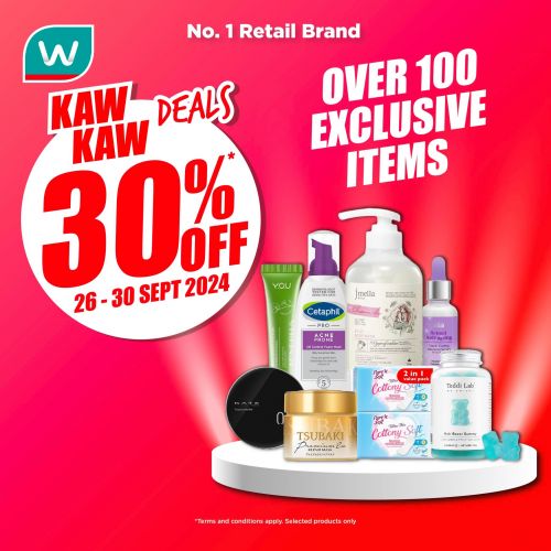 Watsons Promotion: Kaw Kaw Deals 30% OFF (26-30 September 2024) Watsons Promotion: Kaw Kaw Deals 30% OFF (26-30 September 2024)