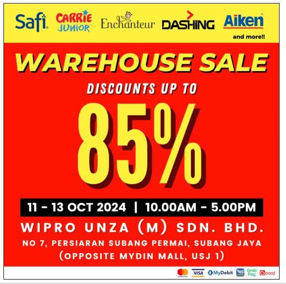 Wipro Unza Warehouse Sale (11-13 October 2024) – Up to 85% Off! Wipro Unza Warehouse Sale (11-13 October 2024) – Up to 85% Off!