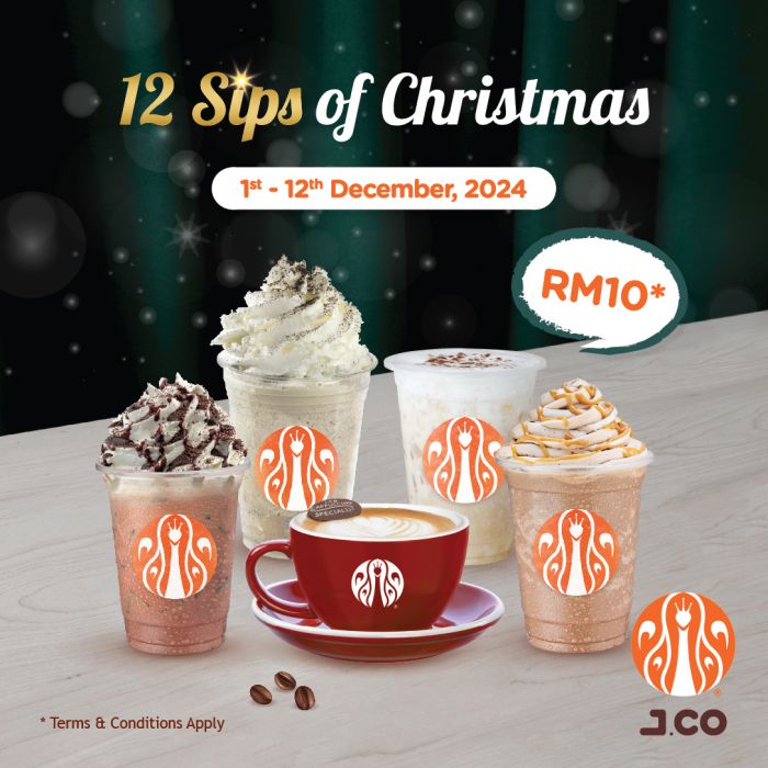 J.CO Christmas Promotion: 12 Sips of Joy at Only RM10 (1-12 Dec 2024) J.CO Christmas Promotion: 12 Sips of Joy at Only RM10 (1-12 Dec 2024)
