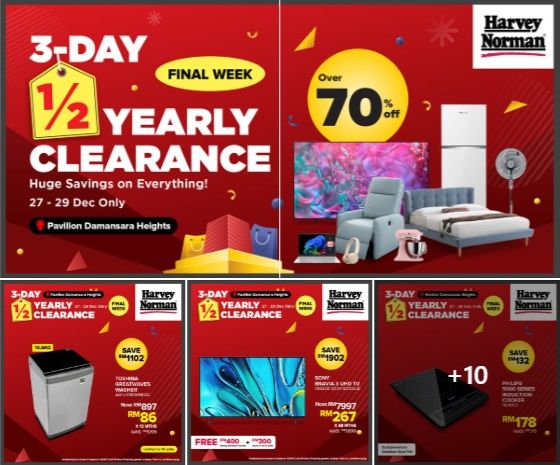 Harvey Norman Half Yearly Clearance Sale: 70% Off at Pavilion Damansara Heights (27-29 Dec 2024) Harvey Norman Half Yearly Clearance Sale: 70% Off at Pavilion Damansara Heights (27-29 Dec 2024)