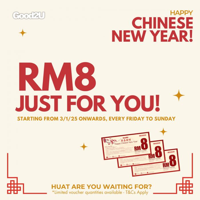 Good2U CNY Promotion 2025: Grab RM8 Vouchers Every Weekend! Good2U CNY Promotion 2025: Grab RM8 Vouchers Every Weekend!