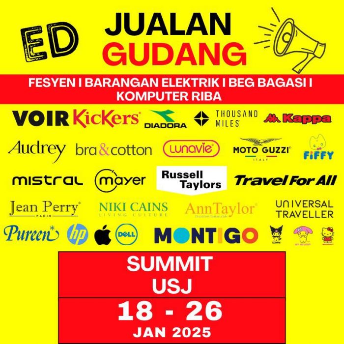 ED Warehouse Sale at Summit USJ – Top Brands, Huge Discounts (18-26 Jan 2025) ED Warehouse Sale at Summit USJ – Top Brands, Huge Discounts (18-26 Jan 2025)