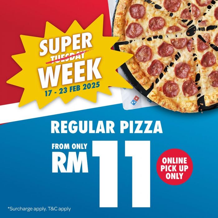 Domino’s Super Week Promo (17-23 Feb 2025) – Regular Pizza for RM11! Domino’s Super Week Promo (17-23 Feb 2025) – Regular Pizza for RM11!