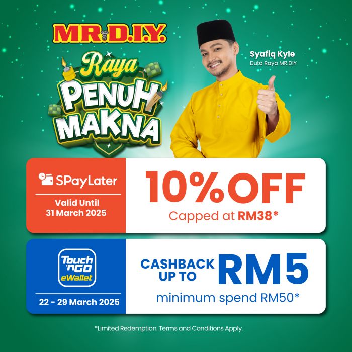 MR.DIY Raya Cashback Promotion – 10% Off & RM5 Cashback Until 31 March 2025 MR.DIY Raya Cashback Promotion – 10% Off & RM5 Cashback Until 31 March 2025