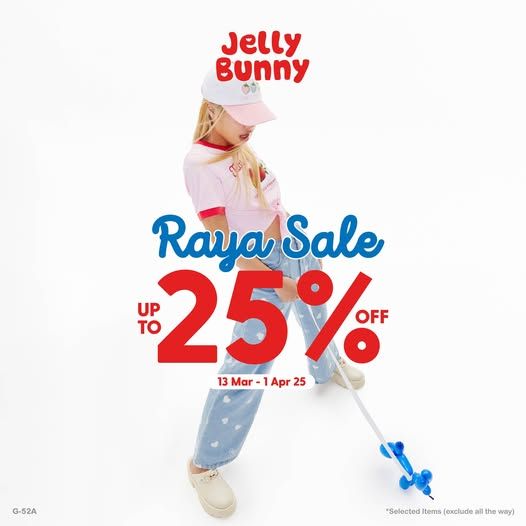 Jelly Bunny Raya Sale at Mitsui Outlet Park – Up to 25% Off (13 Mar - 1 Apr 2025) Jelly Bunny Raya Sale at Mitsui Outlet Park – Up to 25% Off (13 Mar - 1 Apr 2025)