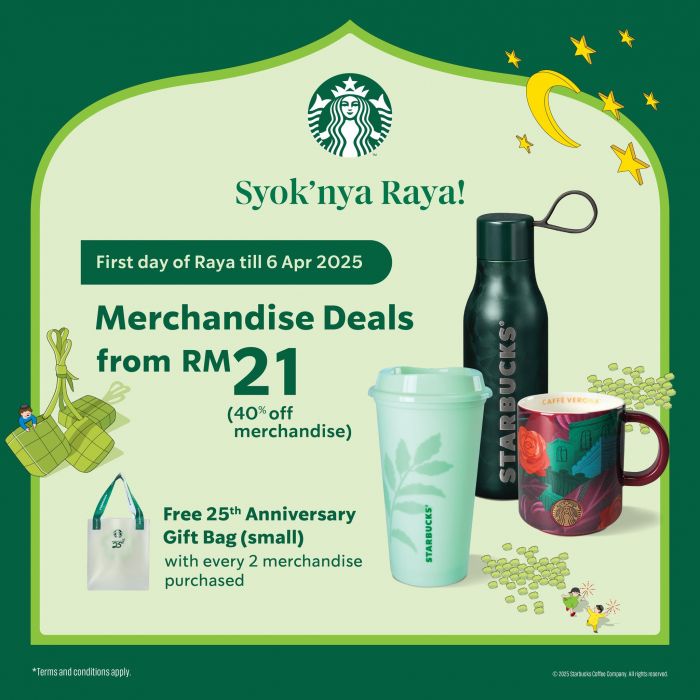 Starbucks Raya Promotion 2025 – 40% Off Merchandise & Buy One Free One Deals Until 6 April Starbucks Raya Promotion 2025 – 40% Off Merchandise & Buy One Free One Deals Until 6 April
