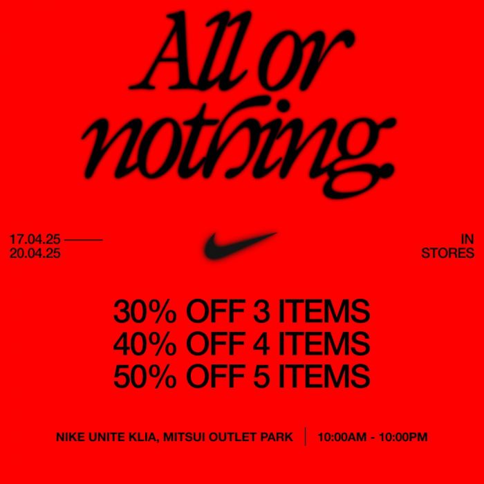 Nike Sale at Mitsui Outlet Park – Up to 50% Off Until 20 April 2025 Nike Sale at Mitsui Outlet Park – Up to 50% Off Until 20 April 2025
