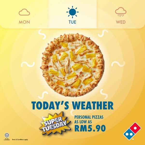 It's Super Tuesday! Get Personal Pizzas from RM5.90 at Domino's Today! It's Super Tuesday! Get Personal Pizzas from RM5.90 at Domino's Today!