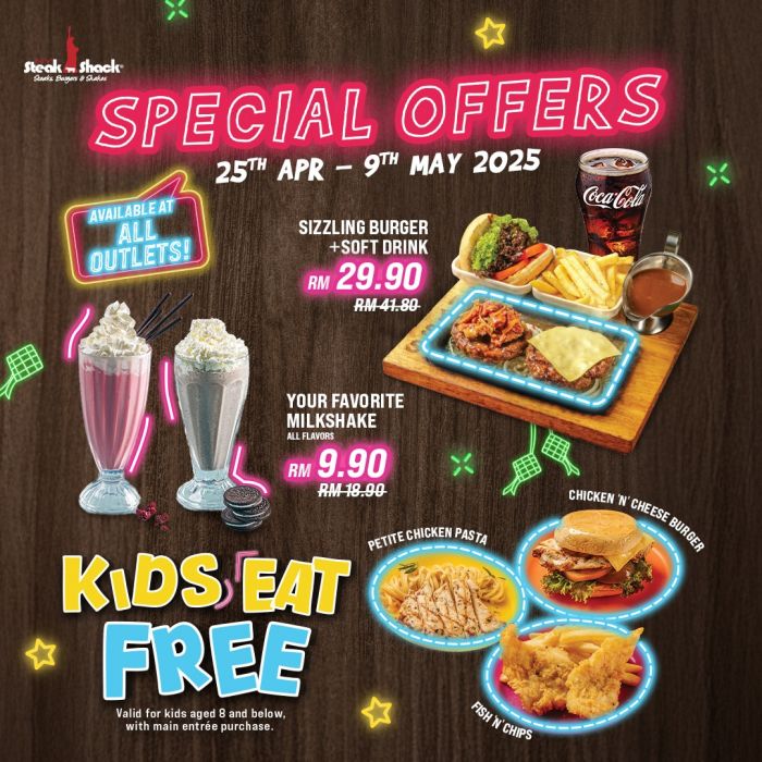 NY Steak Shack Special Offers: Milkshake RM9.90, Burger Combo RM29.90 + Kids Eat FREE (25 Apr - 9 May 2025) NY Steak Shack Special Offers: Milkshake RM9.90, Burger Combo RM29.90 + Kids Eat FREE (25 Apr - 9 May 2025)