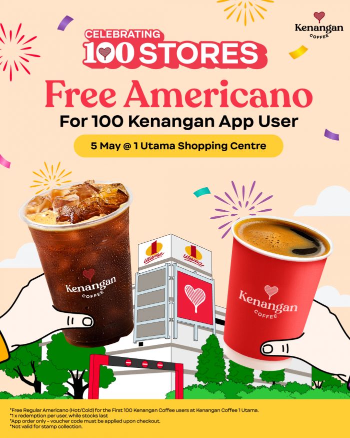 Kenangan Coffee Celebrates 100 Stores with FREE Americano at New 1 Utama Outlet! (5 May Only) Kenangan Coffee Celebrates 100 Stores with FREE Americano at New 1 Utama Outlet! (5 May Only)