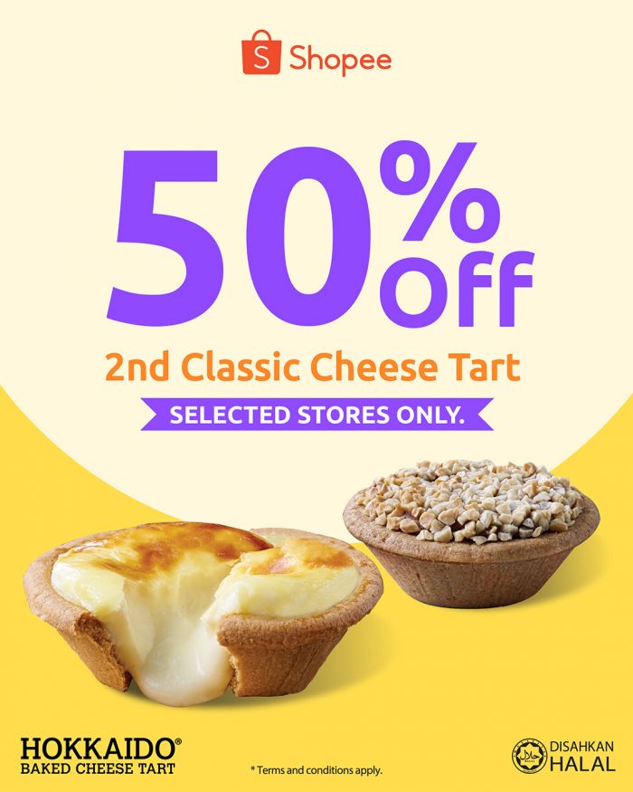 Hokkaido Baked Cheese Tart Shopee Promotion May 2025 – 50% Off and RM10 for 5 Baby Tarts Hokkaido Baked Cheese Tart Shopee Promotion May 2025 – 50% Off and RM10 for 5 Baby Tarts