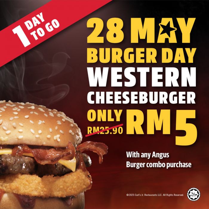 Carl's Jr. International Burger Day Promotion: Western Cheeseburger for ONLY RM5! (28 May 2025) Carl's Jr. International Burger Day Promotion: Western Cheeseburger for ONLY RM5! (28 May 2025)