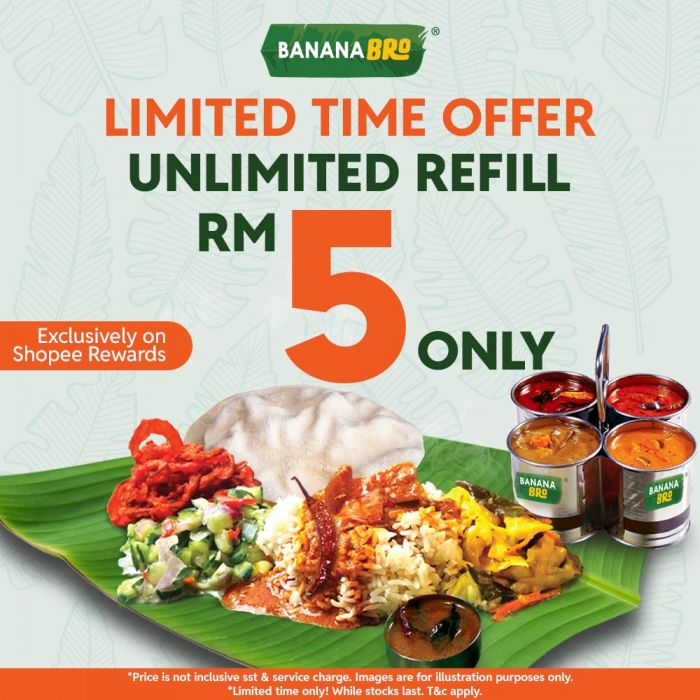 BananaBro Shopee RM5 Unlimited Refill Promotion (23–31 July 2025): All-You-Can-Eat Banana Leaf Rice for RM5! BananaBro Shopee RM5 Unlimited Refill Promotion (23–31 July 2025): All-You-Can-Eat Banana Leaf Rice for RM5!
