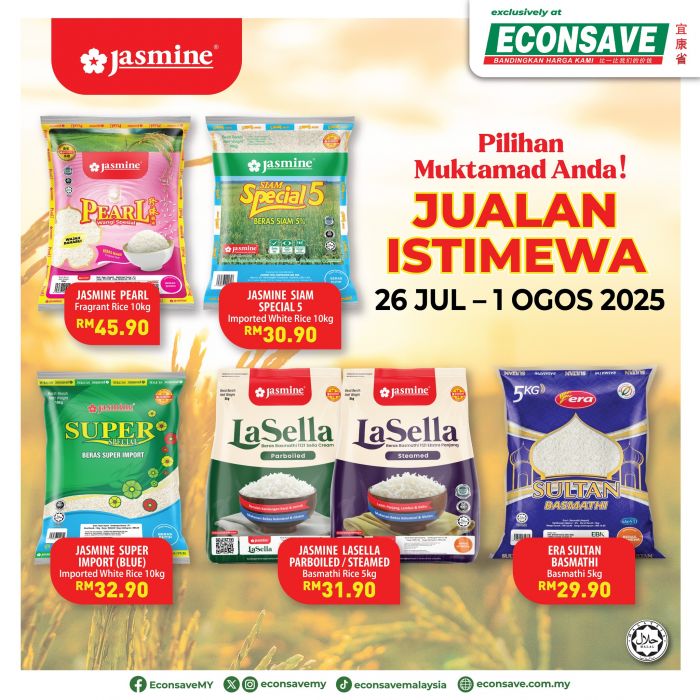 Econsave Jasmine Rice Promotion (26 July – 1 August 2025): Best Deals on Jasmine, Basmathi & LaSella Rice Econsave Jasmine Rice Promotion (26 July – 1 August 2025): Best Deals on Jasmine, Basmathi & LaSella Rice