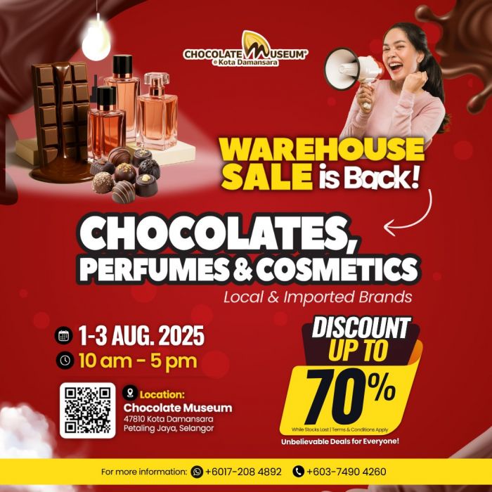 Chocolate Museum Warehouse Sale August 2025: Up to 70% Off Chocolates, Perfumes & Cosmetics Chocolate Museum Warehouse Sale August 2025: Up to 70% Off Chocolates, Perfumes & Cosmetics