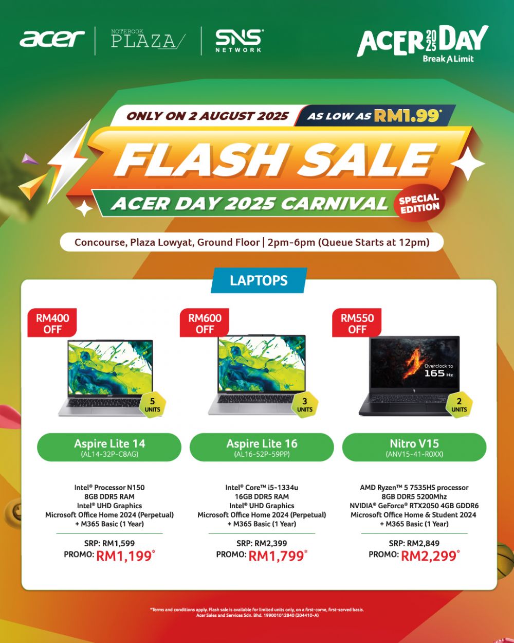 Acer Day 2025 Carnival Flash Sale at Plaza Lowyat – Unbeatable Tech Deals on 2 August! Acer Day 2025 Carnival Flash Sale at Plaza Lowyat – Unbeatable Tech Deals on 2 August!