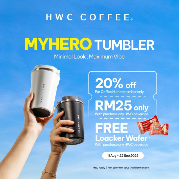 HWC Coffee Myhero Tumbler Promotion – RM25 Only + Free Loacker Wafer (11 Aug - 22 Sep 2025) HWC Coffee Myhero Tumbler Promotion – RM25 Only + Free Loacker Wafer (11 Aug - 22 Sep 2025)